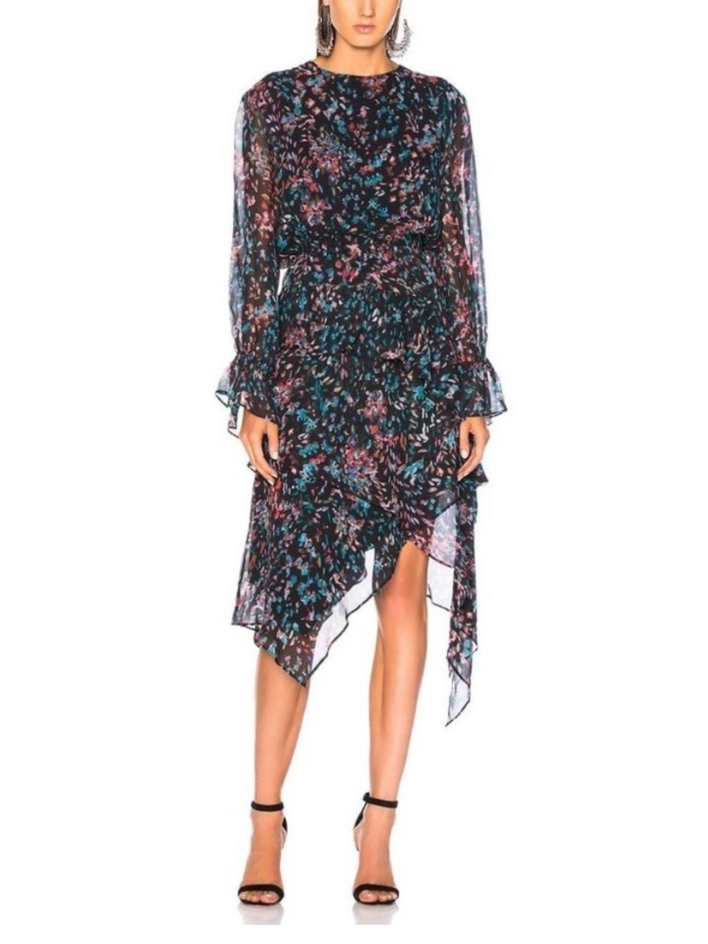 IRO Romantic Flowy Dark Floral Asymmetric Layered Dress - Picture 6 of 6